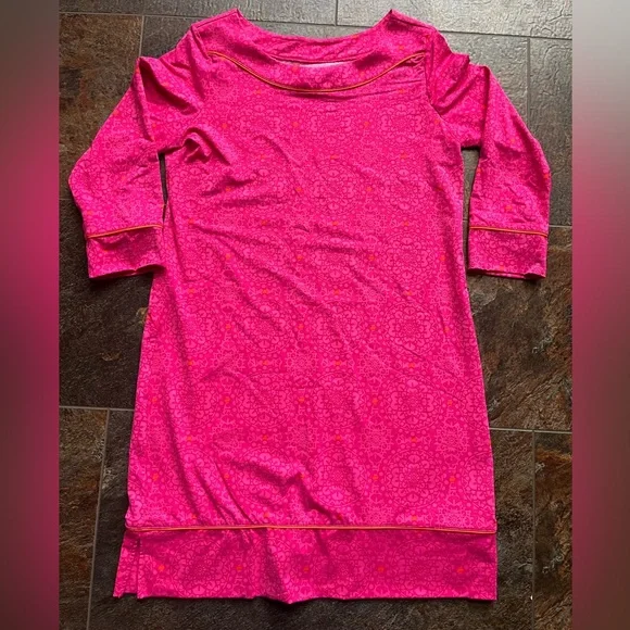 Lands’ End Cerise pink celestial geo tunic swim cover up dress. Size small - Picture 5 of 16